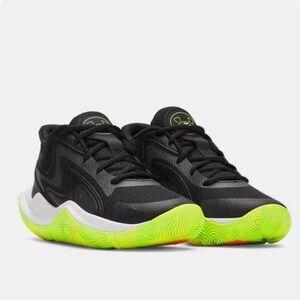 Under Armour Kids Black and Neon Green Sneakers